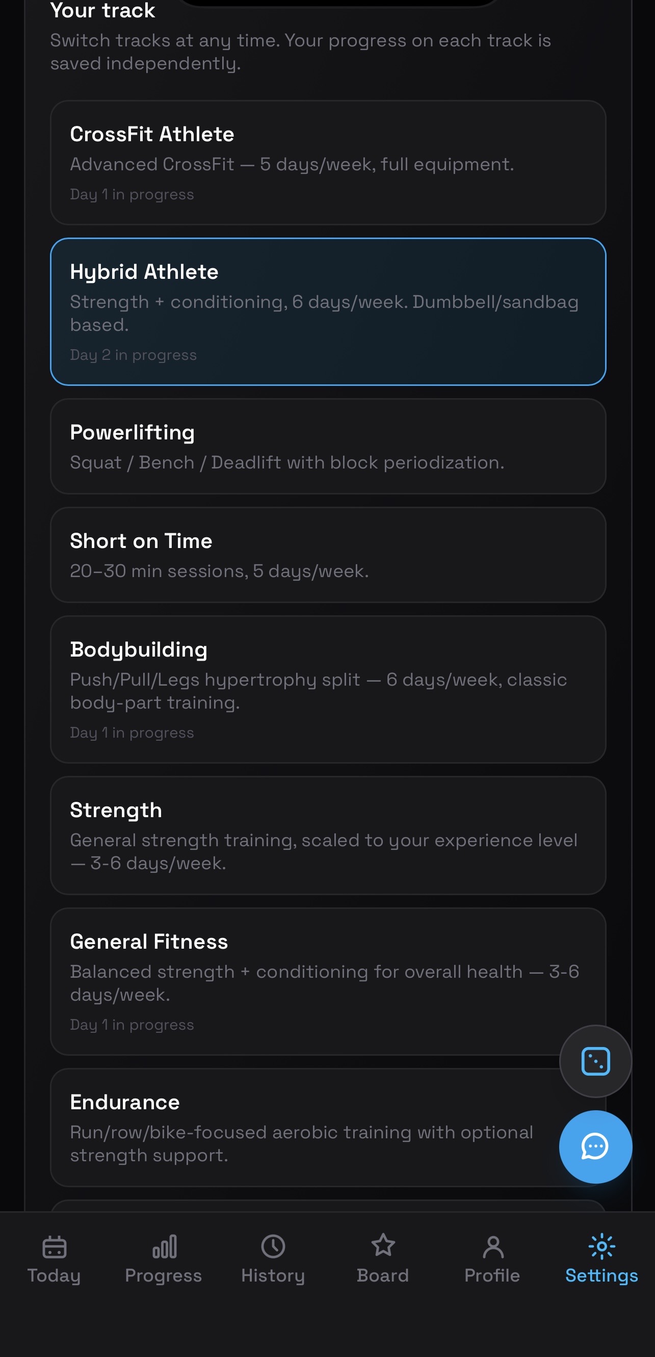 Training track selection